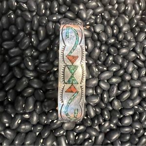 Vintage Native American cuff with crushed turquoise and coral stone